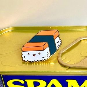 Spam musubi enamel pin